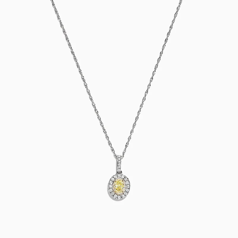 Canare 18K Two-Tone Gold Oval Yellow Diamond Pendant, 0.46 TCW