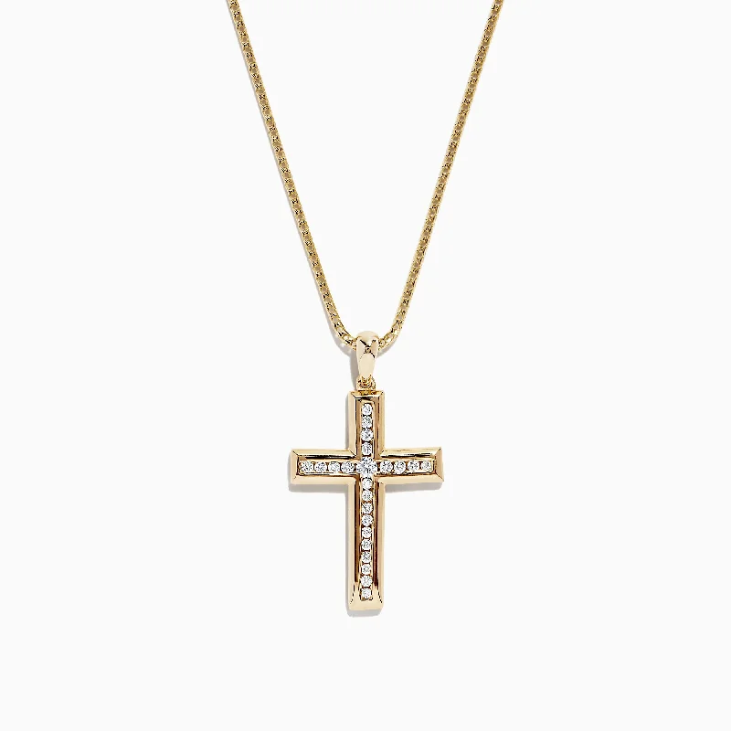 D'Oro 14K Yellow Gold Diamond Cross Pendant, 0.25 TCW