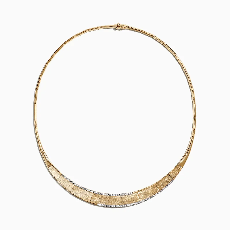 D'Oro 14K Brushed Yellow Gold Diamond Collar Necklace, 0.90 TCW