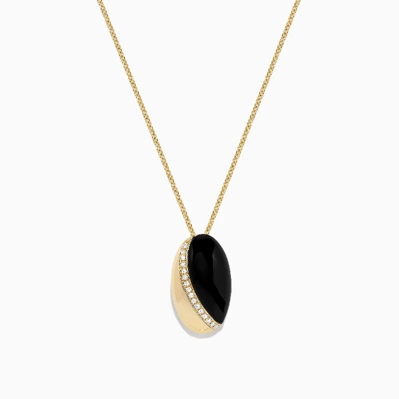 Eclipse 14K Yellow Gold Onyx and Diamond Pendant, 3.19 TCW