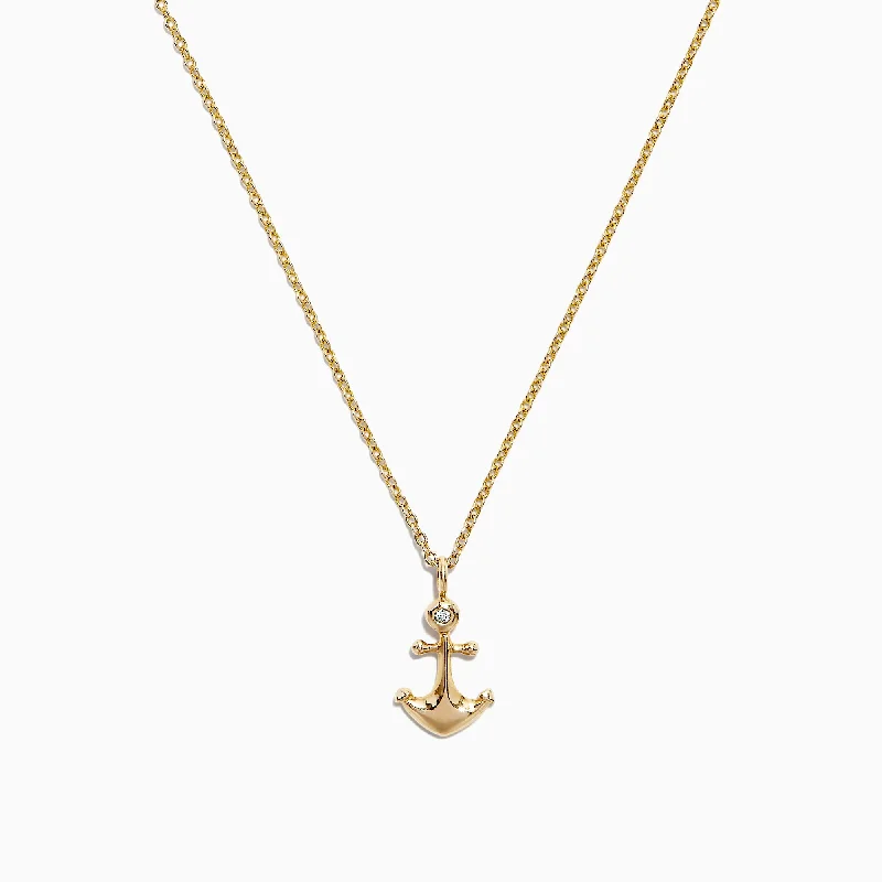 Kidz 14K Yellow Gold Diamond Anchor Necklace, 0.01 TCW