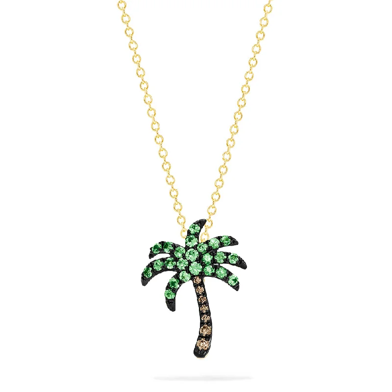 Novelty 14K Gold Tsavorite & Diamond Palm Tree Pendant, 0.54 TCW