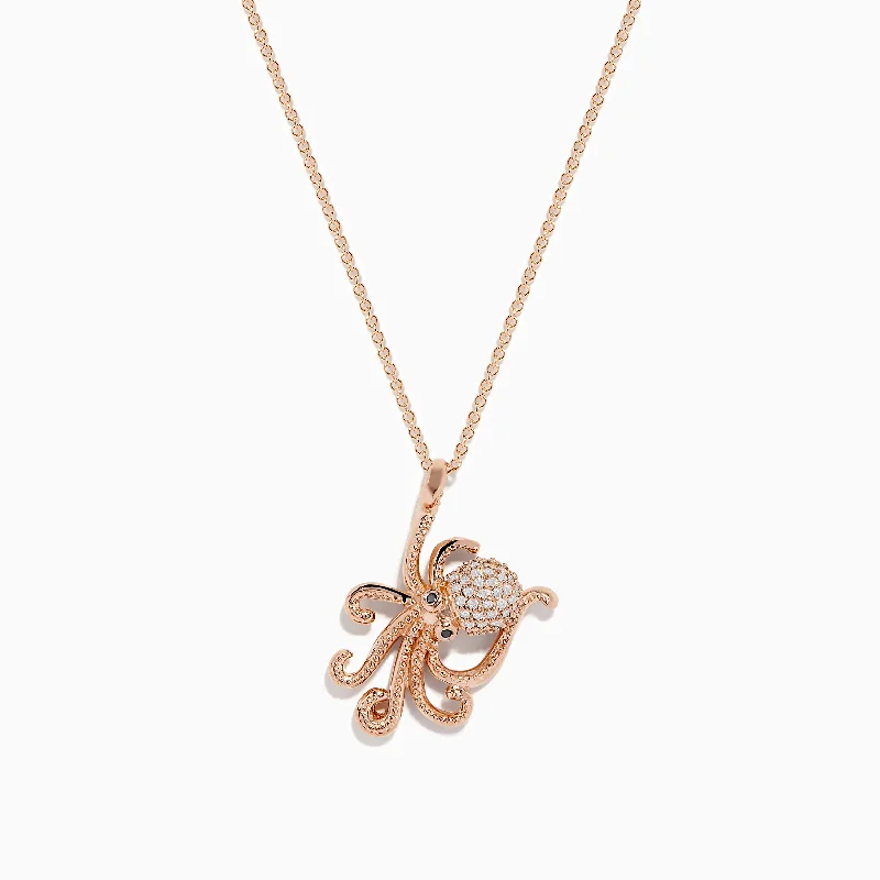 Novelty 14K Rose Gold Diamond Octopus Pendant, 0.20 TCW