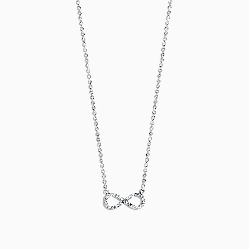 Novelty 14K White Gold Diamond Infinity Necklace, 0.09 TCW