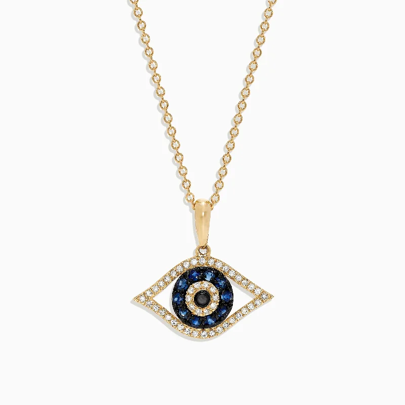 Novelty 14K Yellow Gold Sapphire & Diamond Evil Eye Pendant, 0.42 TCW