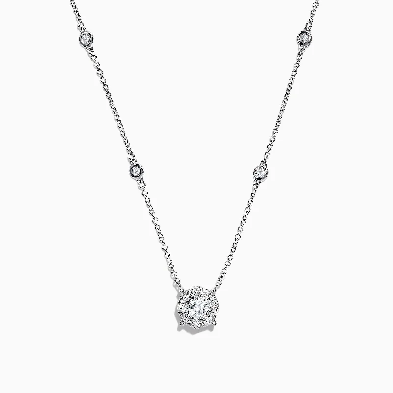 Pave Classica 14K White Gold Diamond Station Cluster Pendant Necklace, 0.82 TCW