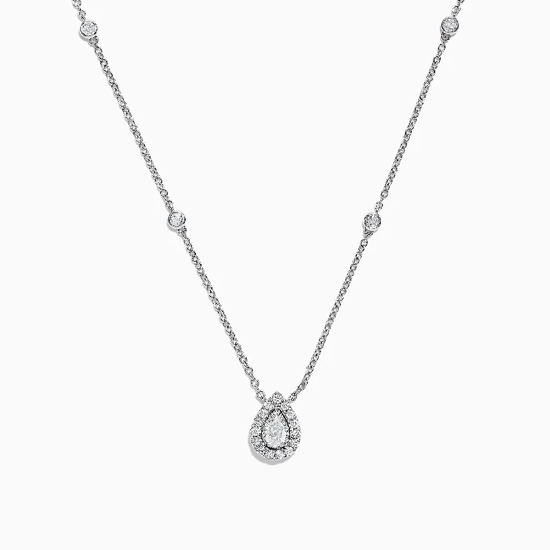 Pave Classica 14K White Gold Diamond Pear Shaped Necklace, 0.38 TCW