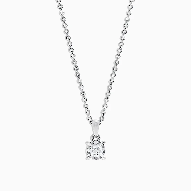 Pave Classica 14K White Gold Diamond Solitaire Pendant, 0.15 TCW