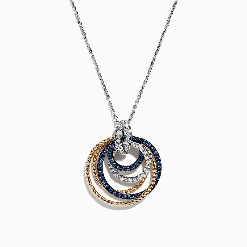 Royale Bleu 14K 2-Tone Sapphire and Diamond Circles Pendant, 1.09 TCW