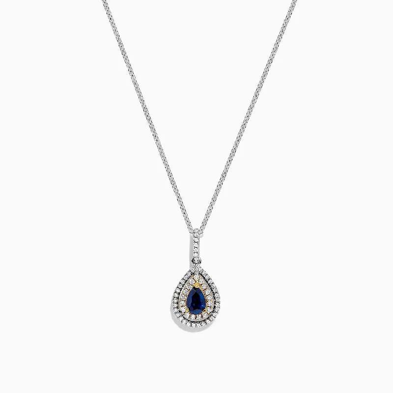 men’s braided leather bracelet Royale Bleu 14K Two Tone Gold Sapphire and Diamond Pendant, 0.38 TCW