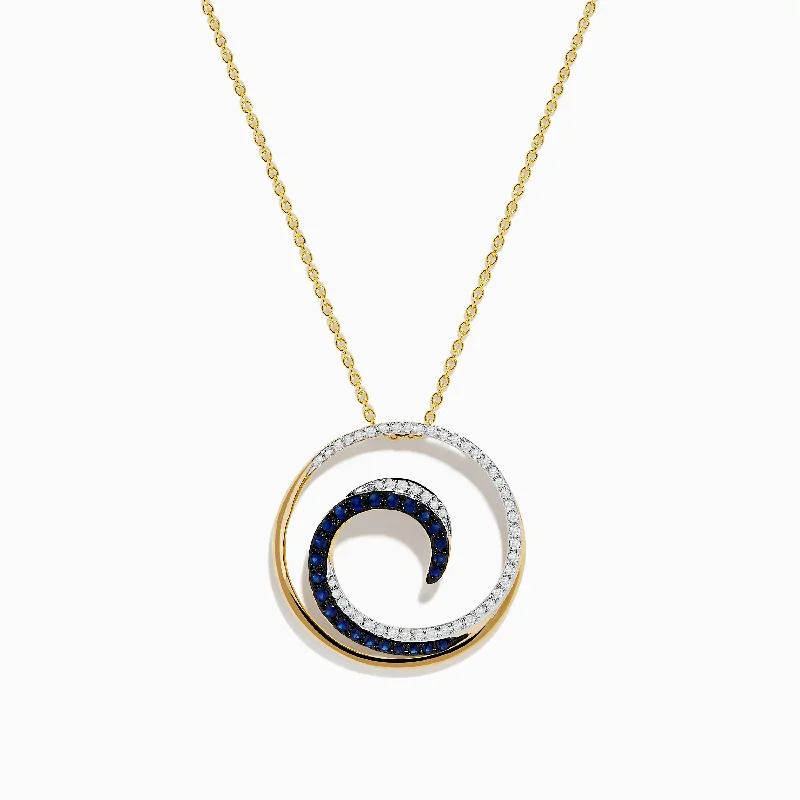 Royale Bleu 14K Yellow Gold Sapphire & Diamond Wave Pendant, 0.49 TCW