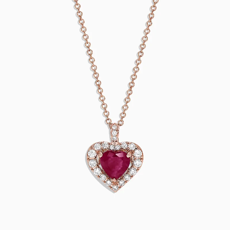 Ruby Royale 14K Rose Gold Heart Shaped Ruby Pendant, 1.28 TCW