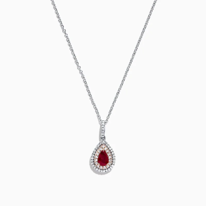 Ruby Royale 14K Two Tone Gold Pear Shaped Ruby Pendant, 0.68 TCW