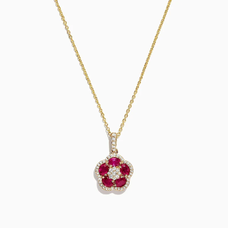 Ruby Royale 14K Yellow Gold Ruby and Diamond Flower Pendant, 1.43 TCW