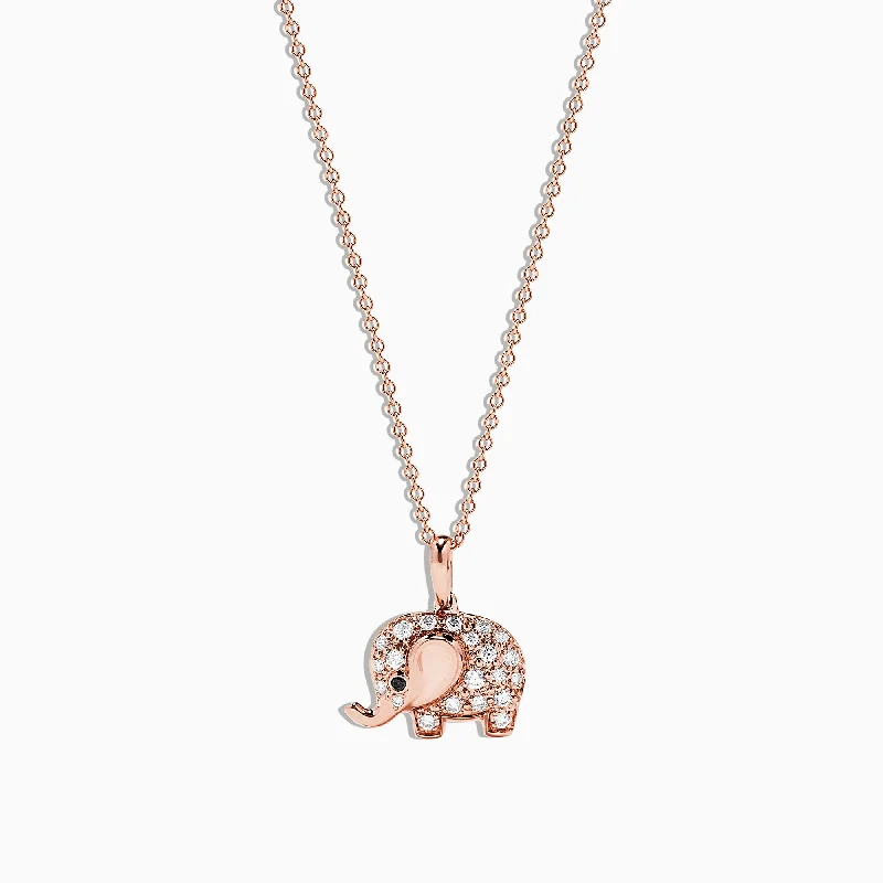 Safari 14K Rose Gold Diamond Elephant Pendant, 0.21 TCW