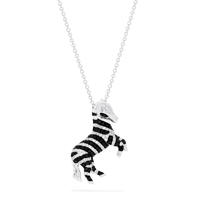 Safari 14K White Gold Black and White Diamond Zebra Pendant, 0.50 TCW