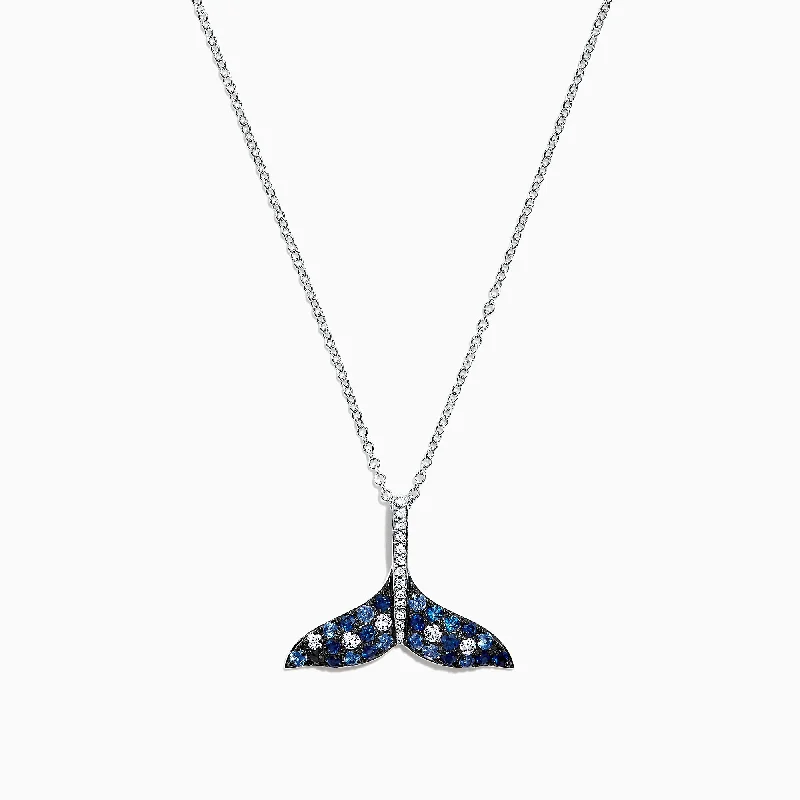 Seaside 14K Gold Sapphire & Diamond Whale's Tail Pendant, 0.79 TCW