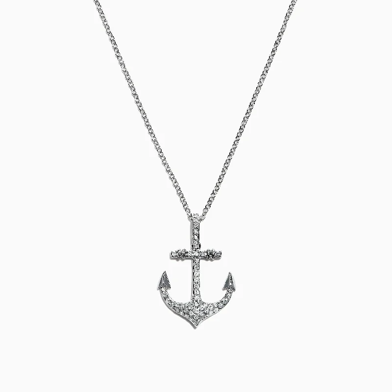 Seaside 14K White Gold Diamond Anchor Pendant, 0.21