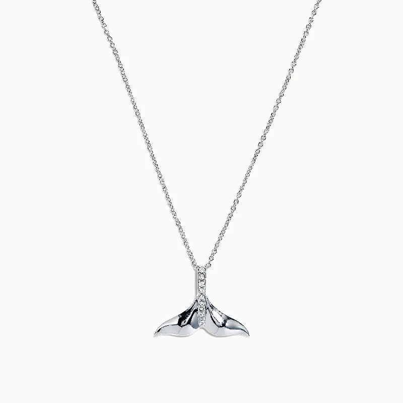 Seaside 14K White Gold Diamond Whale's Tail Pendant, 0.05 TCW