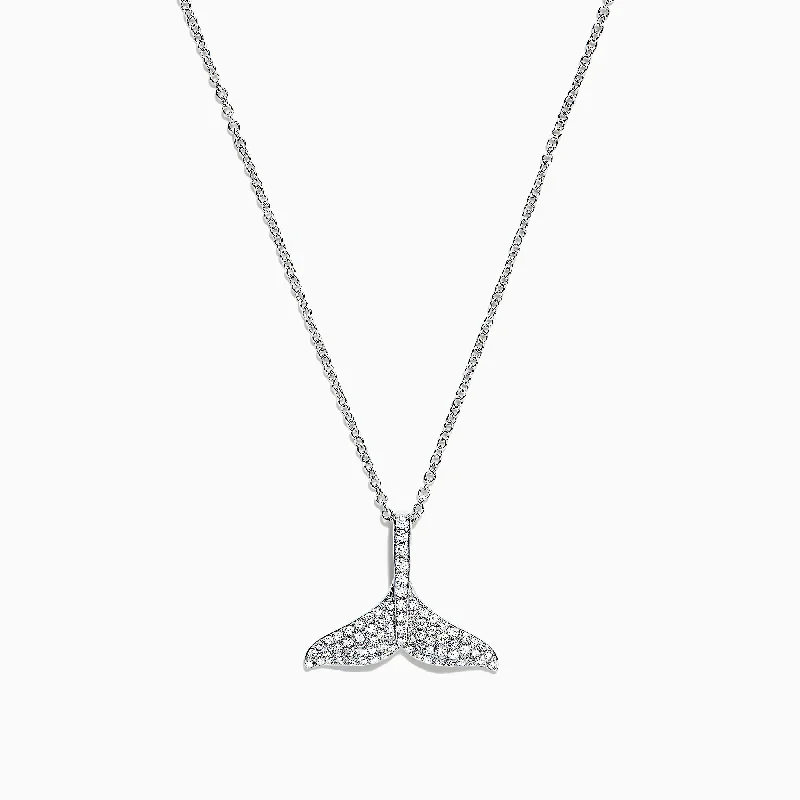 Seaside 14K White Gold Diamond Whale's Tail Pendant, 0.28 TCW