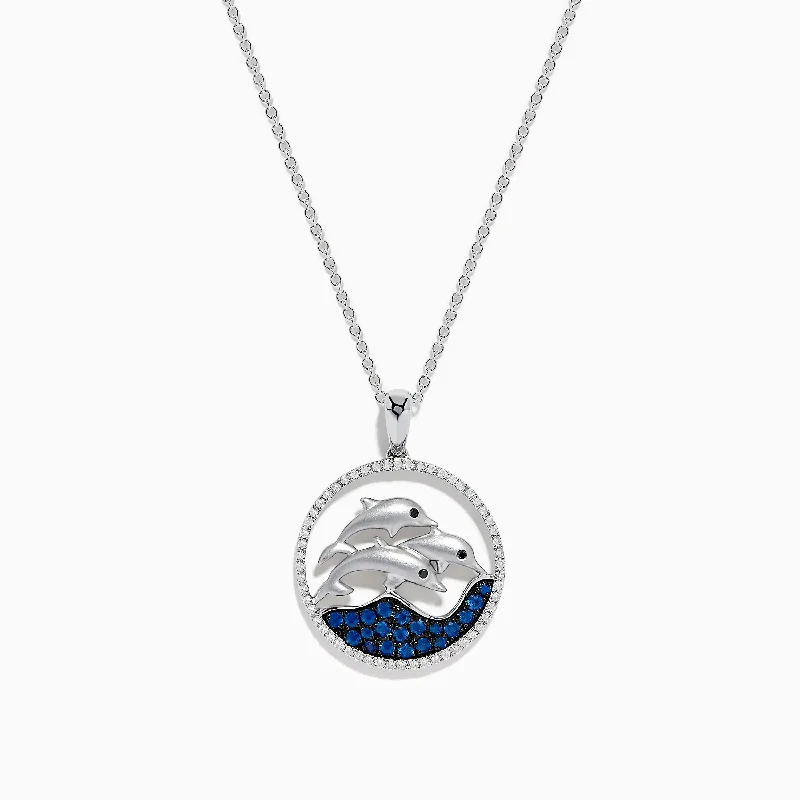 Seaside 14K White Gold Sapphire & Diamond Dolphins Pendant, 0.65 TCW