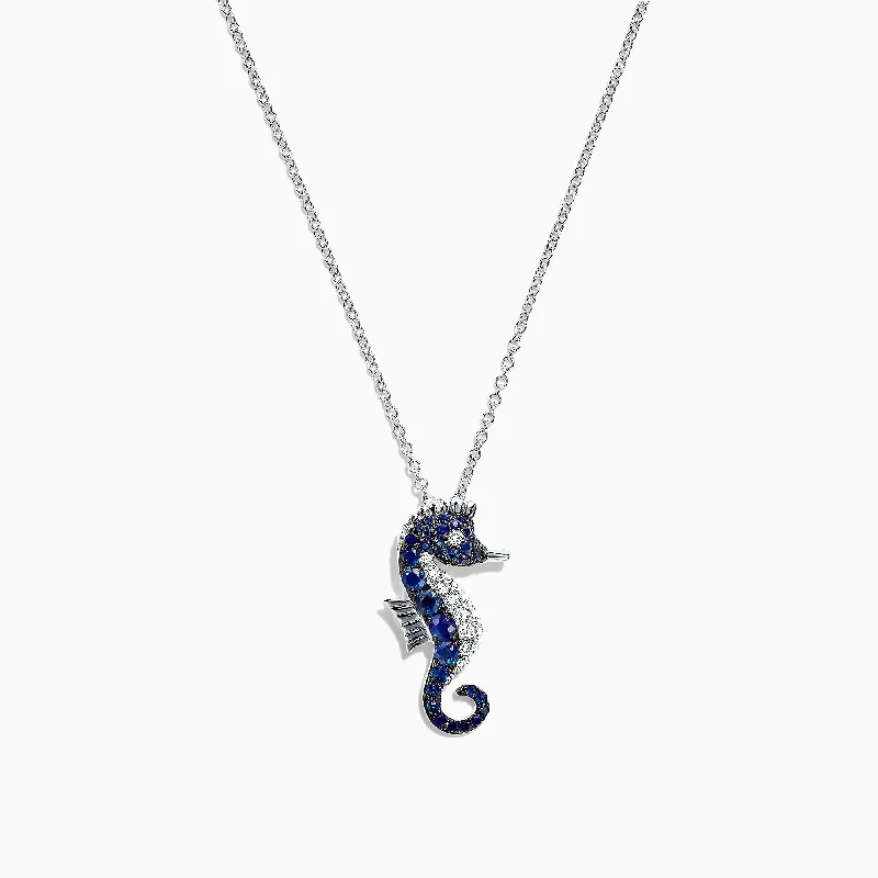 Seaside 14K White Gold Sapphire & Diamond Seahorse Pendant, 0.78 TCW