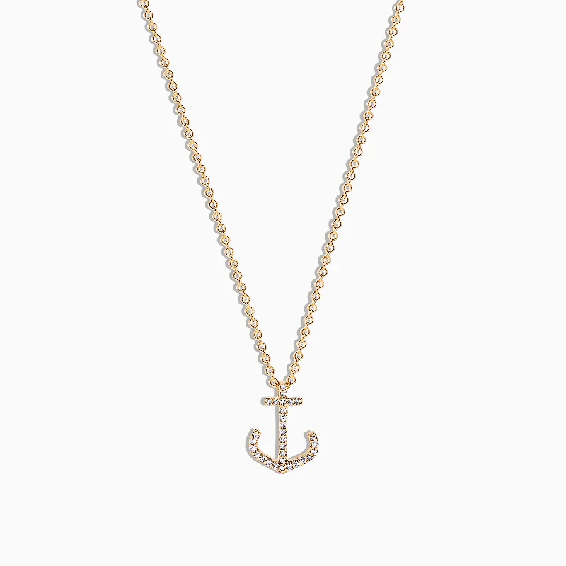 Seaside 14K Yellow Gold Diamond Anchor Pendant, 0.09 TCW