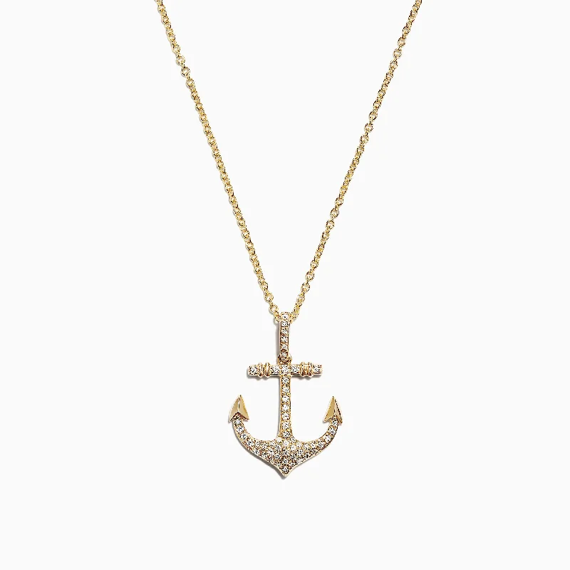 Seaside 14K Yellow Gold Diamond Anchor Pendant, 0.21 TCW