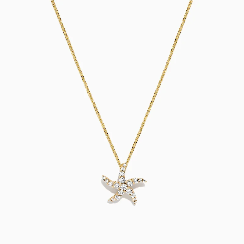 Seaside 14K Yellow Gold Diamond Starfish Pendant, 0.36 TCW