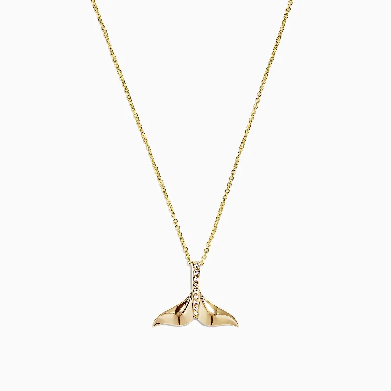 Seaside 14K Yellow Gold Diamond Whale's Tail Pendant, 0.05 TCW