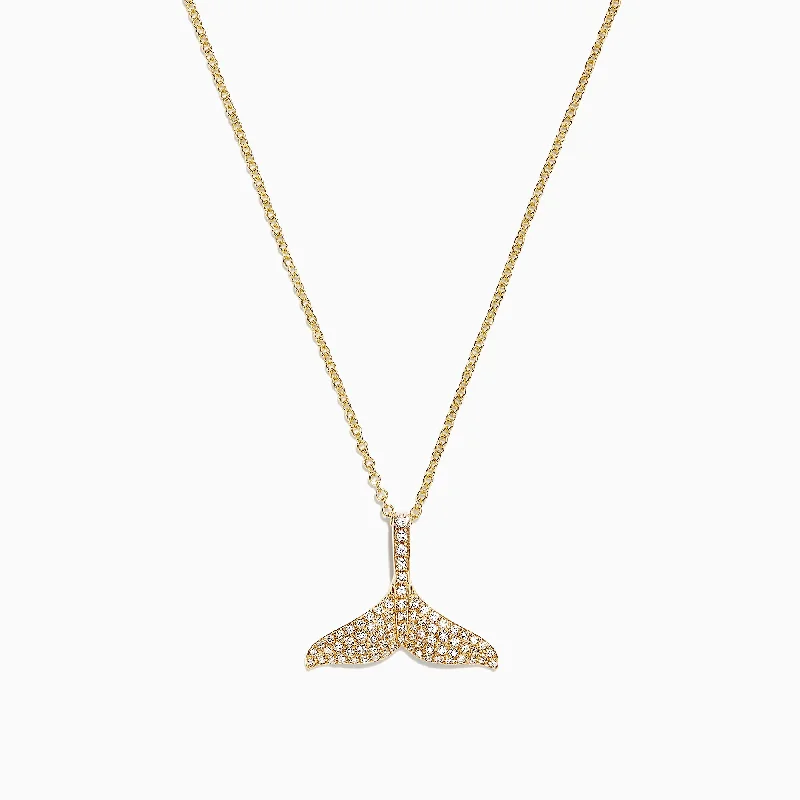 Seaside 14K Yellow Gold Diamond Whale's Tail Pendant, 0.28 TCW