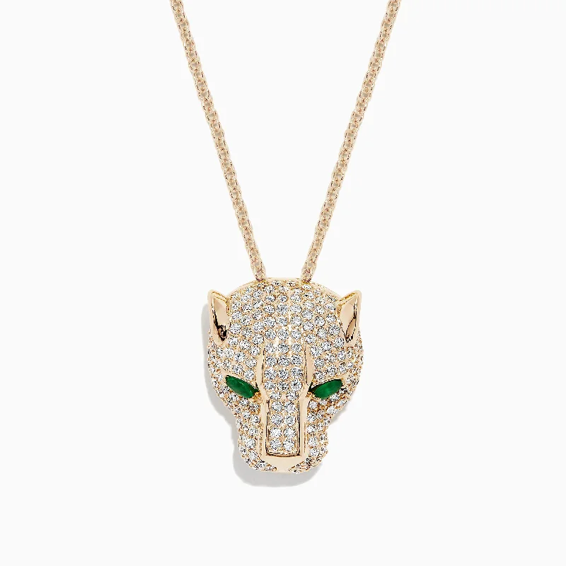 ethical lab-grown diamond ring Signature 14K Yellow Gold Diamond & Emerald Panther Pendant, 3.23 TCW