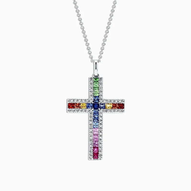 Watercolors 14K Gold Multi Sapphire & Diamond Cross Pendant, 2.63 TCW