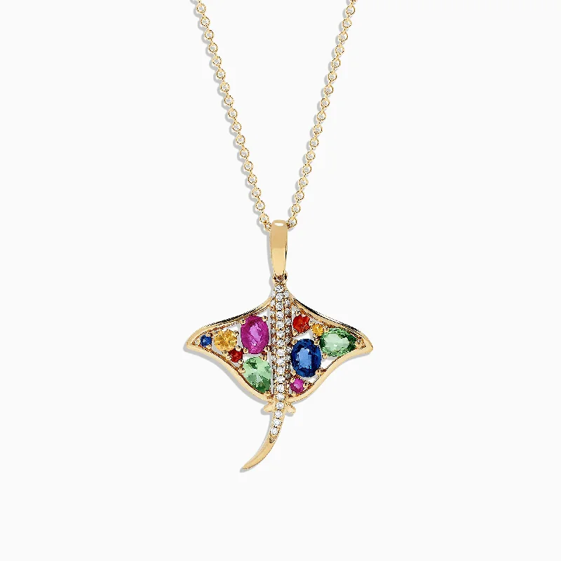 Watercolors 14K Gold Sapphire and Diamond Stingray Pendant, 0.91 TCW