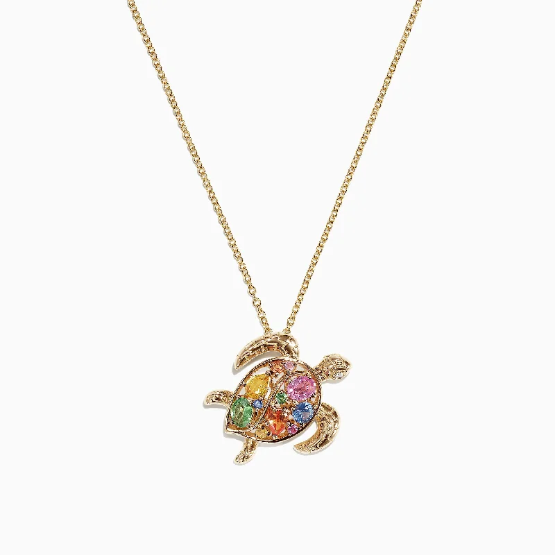 Watercolors 14K Gold Sapphire & Diamond Turtle Pendant, 0.99 TCW