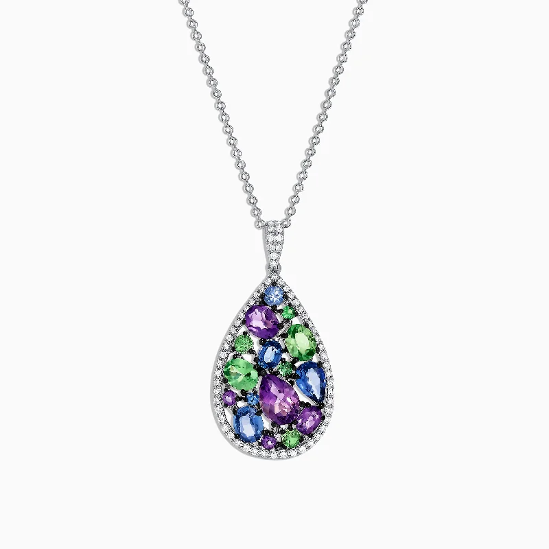 Watercolors 14K White Gold Multi Sapphire & Tsavorite Diamond Pendant, 3.62 TCW