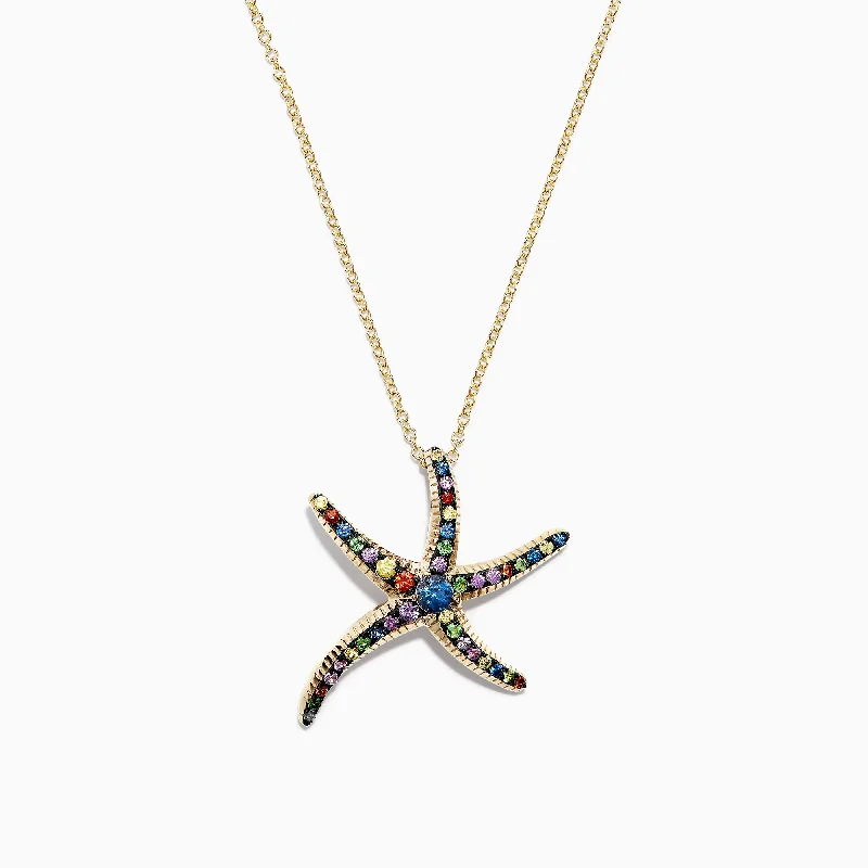 Watercolors 14K Yellow Gold Multi Sapphire Starfish Pendant, 0.80 TCW