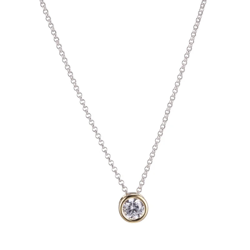 stackable gold bangle set Elle (XWWELLE)Silver Sterling Rhodium Plated GP40 NECK 3A CZ RD 6MM #020 ROLO(1.5MM FROM M441) CHAIN 16'' EXT 2''