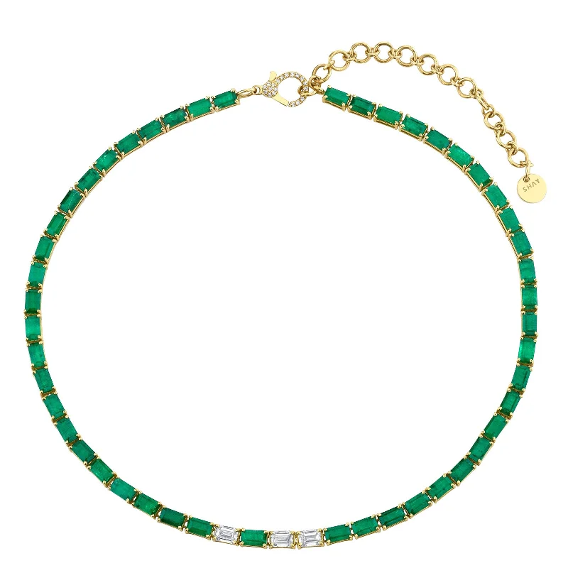 Emerald & Diamond Tennis Necklace