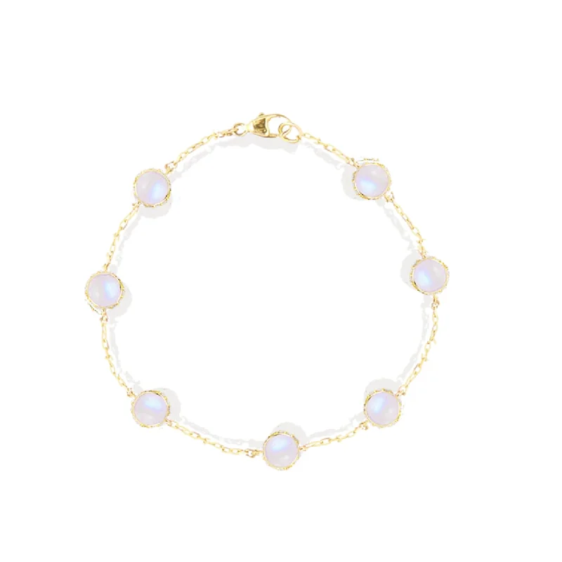 Found Cabochon Station Bracelet - Moonstone & Diamond