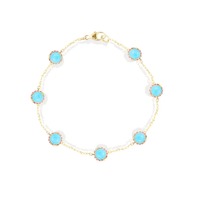 Found Cabochon Station Bracelet - Turquoise & PInk Sapphire