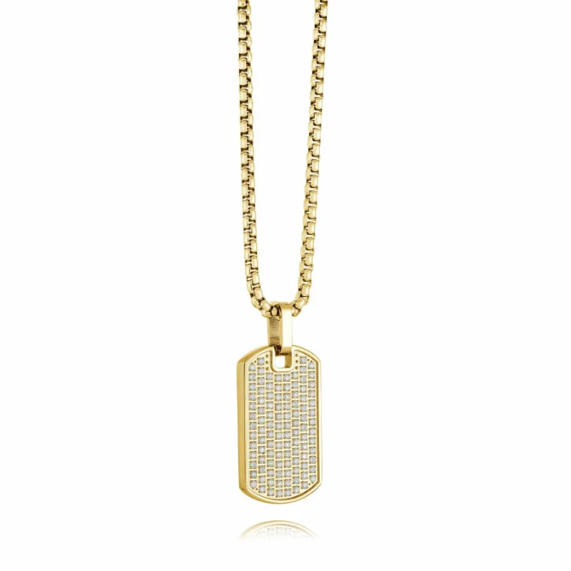 aquamarine birthstone necklace March Italgem Steel Gold-Ip S.Steel Pave-White-Cz Dogtag 22''-Necklace