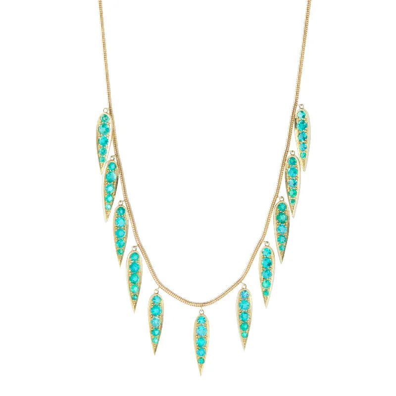 Palm Leaf Fringe Necklace - Emerald