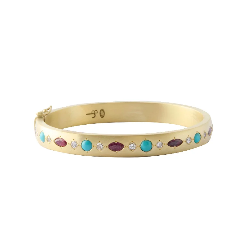 Gypsy Bangle - Ruby, Diamond, and Turquoise