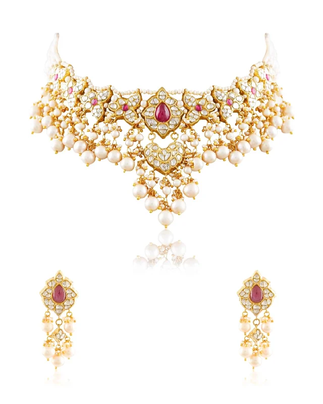 Lavanya Choker And Niharika Long Earrings Polki Set