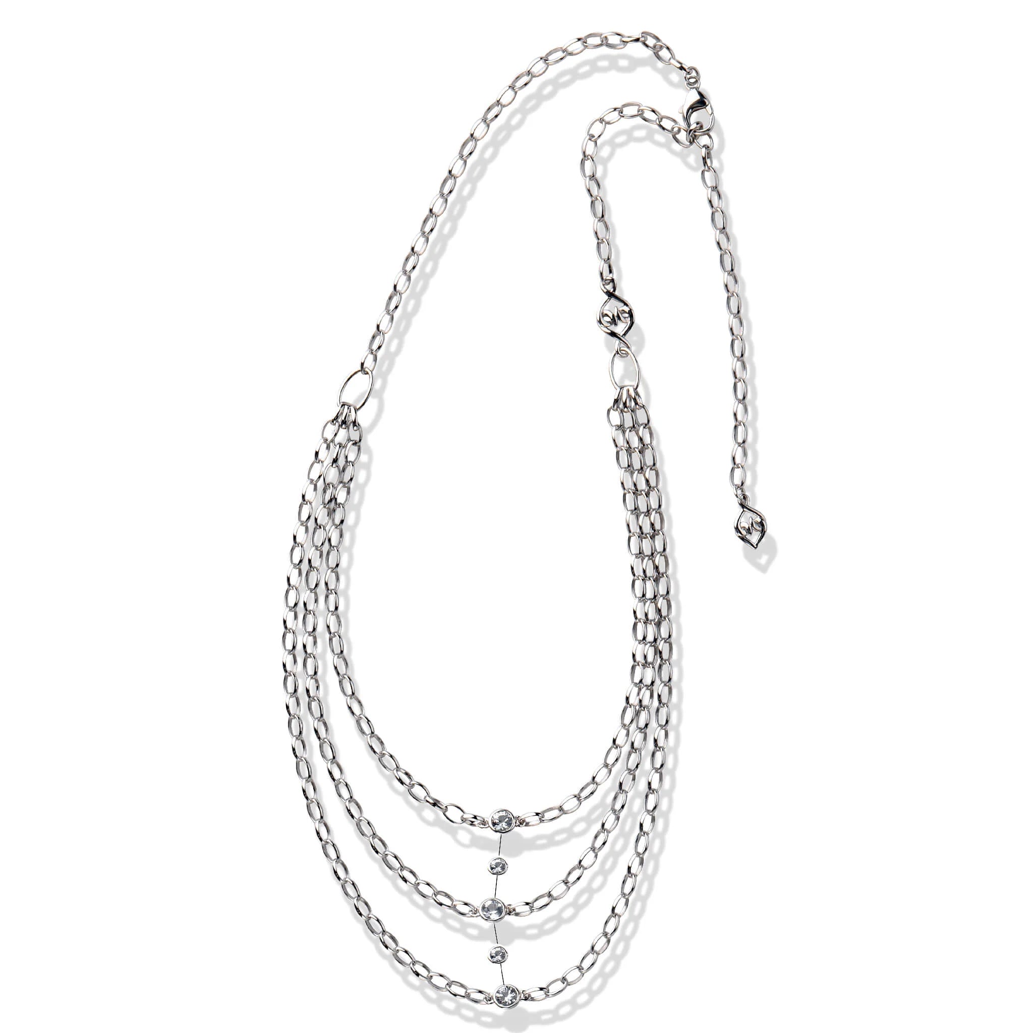 Sterling Silver White Sapphire Layered Bib Necklace