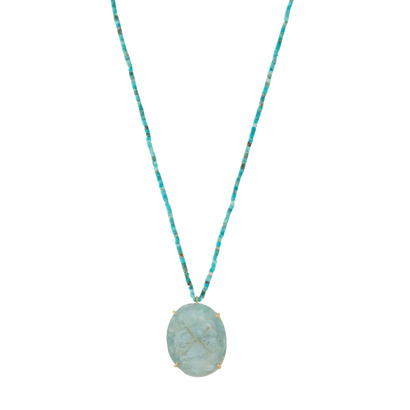 Tiny Turquoise Beaded Aquamarine Pendant Necklace