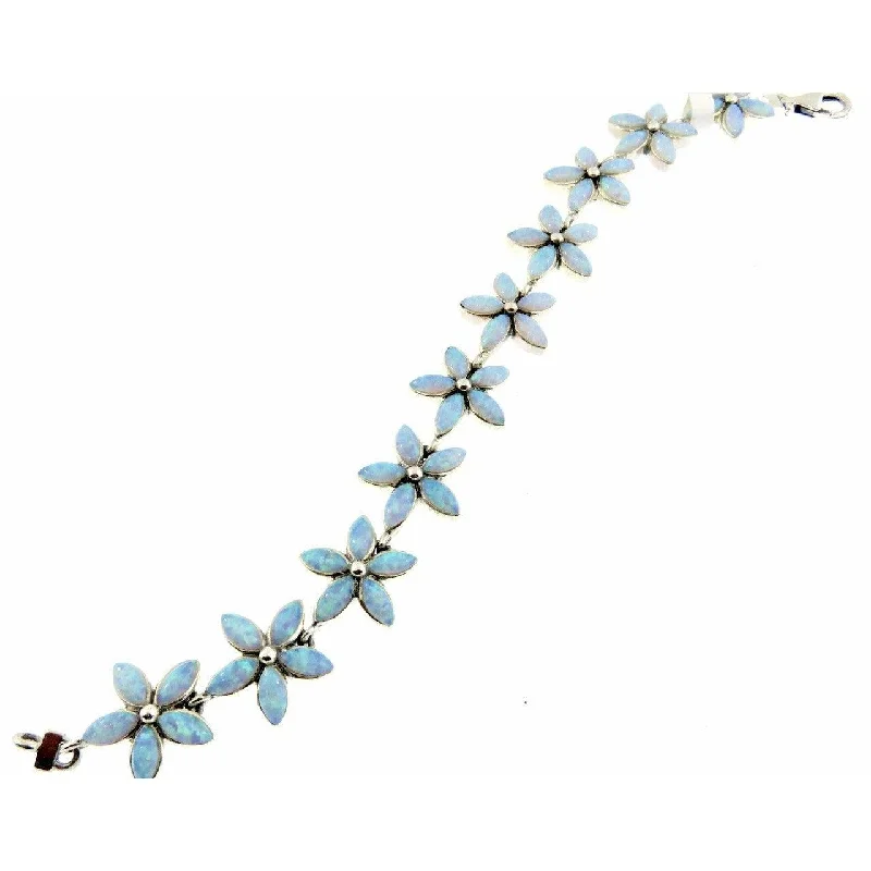 Peyote Bird Blue Opal Flower  Sterling Silver Bracelet