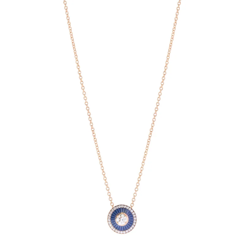 Mina Diamond Pendant Necklace - Navy Blue Enamel