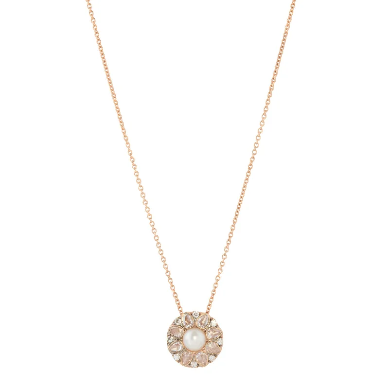 Pearl and Diamond Pendant Necklace - Rose Gold